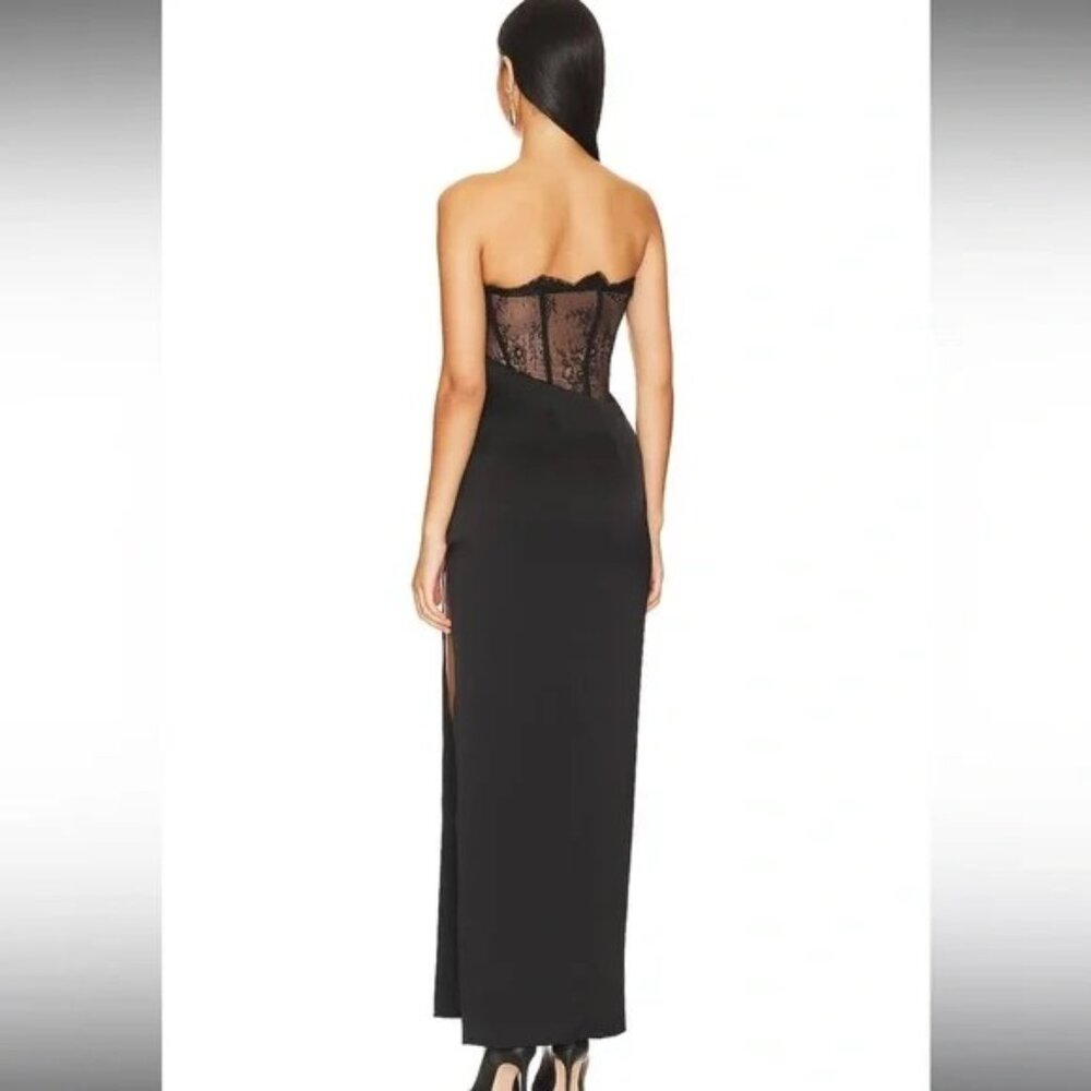 REVOLVE Black Strapless Lace Corset Column Gown with Side Slit - Picture 2 of 4